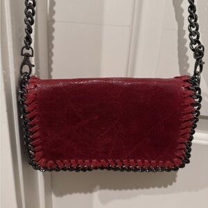 Italian Red Leather Crossbody Bag with Chain Borse in Pelle